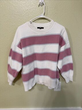 Vans Pink and White Striped Crewneck Sweater